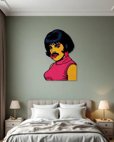 Pop Art Bıyıklı Portre Metal Tablo – yatak odası duvarında
