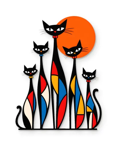 Renkli Mozaik Kedi Ailesi Metal Tablo – beyaz zemin