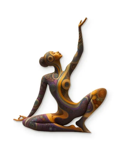 Renkli Spiral Desenli Yoga Kadını Metal Tablo – beyaz zemin