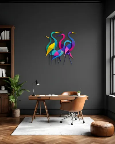Renkli Turna Kuşları Gradyan Metal Tablo – ofis duvarında