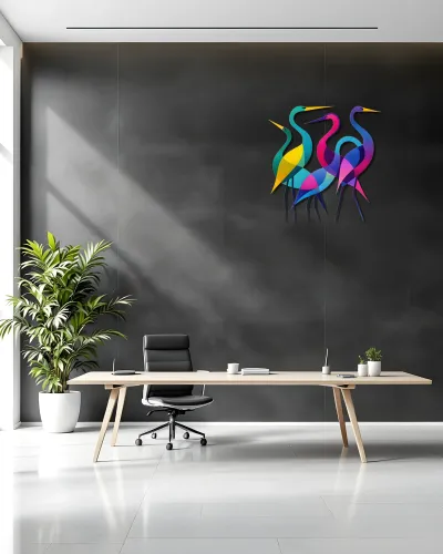 Renkli Turna Kuşları Gradyan Metal Tablo – ofis duvarında