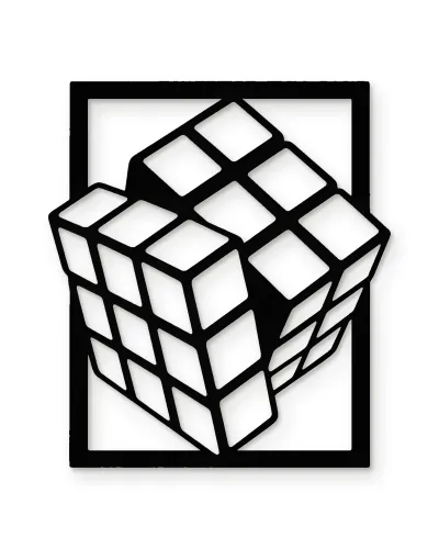Rubik Küp Desenli Çerçeveli Metal Tablo – beyaz zemin