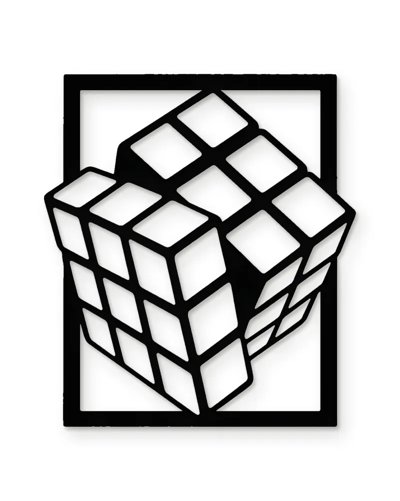 Rubik Küp Desenli Çerçeveli Metal Tablo – beyaz zemin
