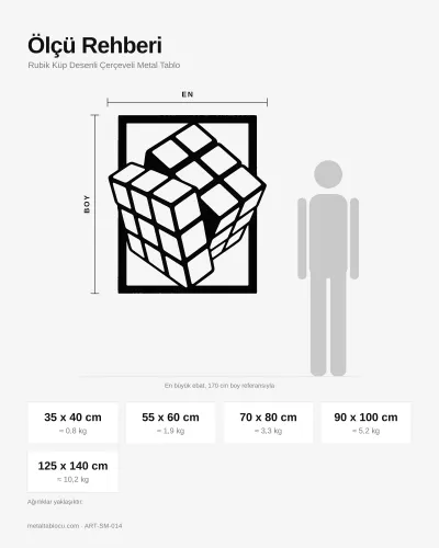 Rubik Küp Desenli Çerçeveli Metal Tablo – ölçü rehberi