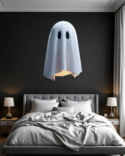 Sevimli Hayalet Silüeti Metal Tablo – yatak odası duvarında