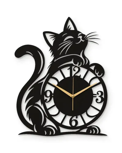 Sevimli Kedi Silueti Metal Duvar Saati – beyaz zemin