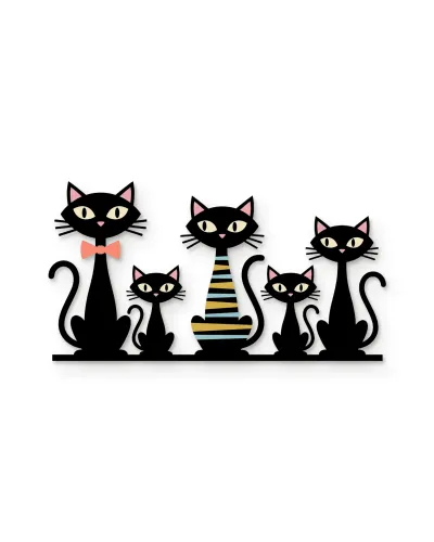 Siyah Kedi Ailesi Desenli Metal Tablo – beyaz zemin