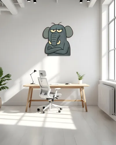 Somurtkan Fil Karikatür Metal Tablo – ofis duvarında