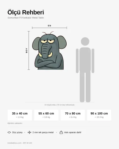 Somurtkan Fil Karikatür Metal Tablo – ölçü rehberi