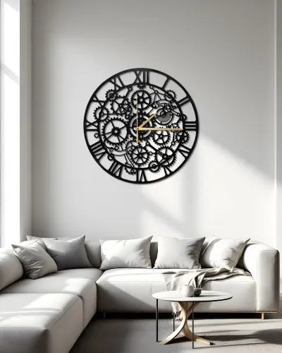 Steampunk Dişli Çarklar Metal Duvar Saati – salon duvarında