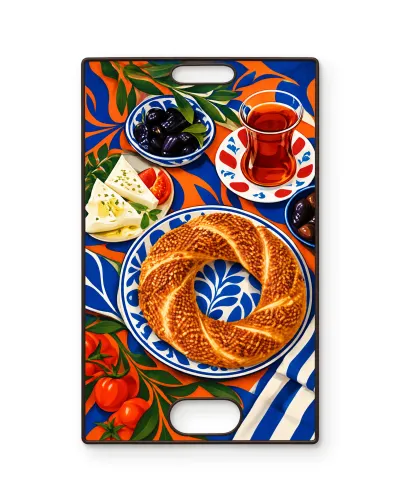 Türk Kahvaltısı Simit Desenli Metal Tablo – beyaz zemin