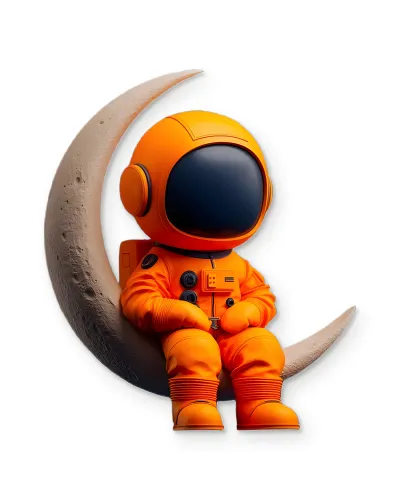 Turuncu Astronot Figürlü Ay Metal Tablo – beyaz zemin