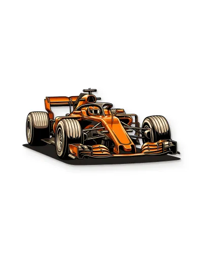 Turuncu Formula 1 Yarış Arabası Metal Tablo – beyaz zemin