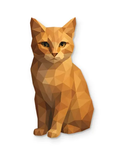Turuncu Poligonal Kedi Metal Tablo – beyaz zemin