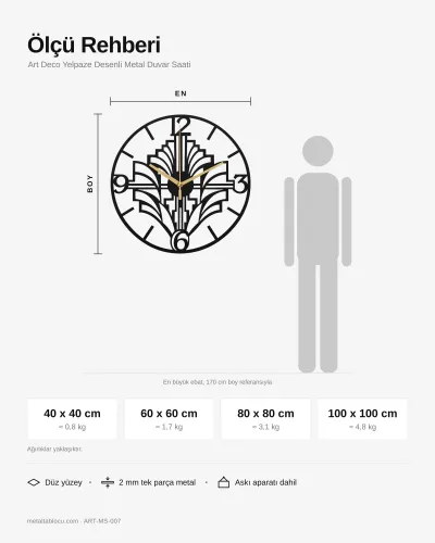Yelpaze Desenli Metal Duvar Saati – ölçü rehberi