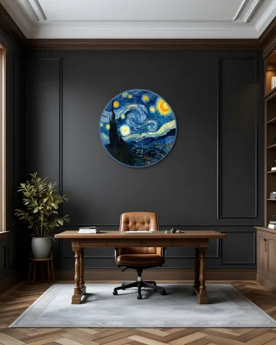 Yıldızlı Gece Van Gogh Temalı Metal Tablo – ofis duvarında