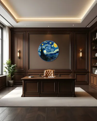 Yıldızlı Gece Van Gogh Temalı Metal Tablo – ofis duvarında