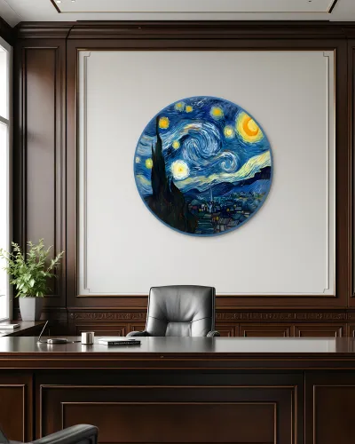 Yıldızlı Gece Van Gogh Temalı Metal Tablo – ofis duvarında