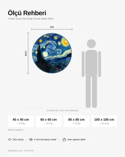Yıldızlı Gece Van Gogh Temalı Metal Tablo – ölçü rehberi