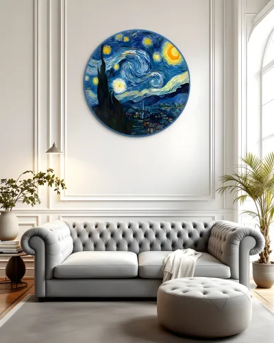 Yıldızlı Gece Van Gogh Temalı Metal Tablo – salon duvarında