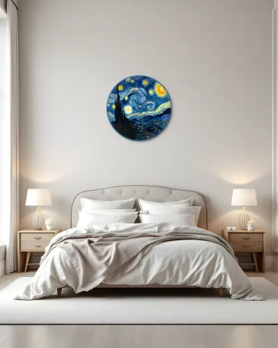 Yıldızlı Gece Van Gogh Temalı Metal Tablo – yatak odası duvarında