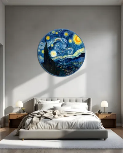 Yıldızlı Gece Van Gogh Temalı Metal Tablo – yatak odası duvarında