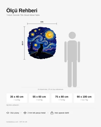 Yıldızlı Gecede Tilki Silueti Metal Tablo – ölçü rehberi