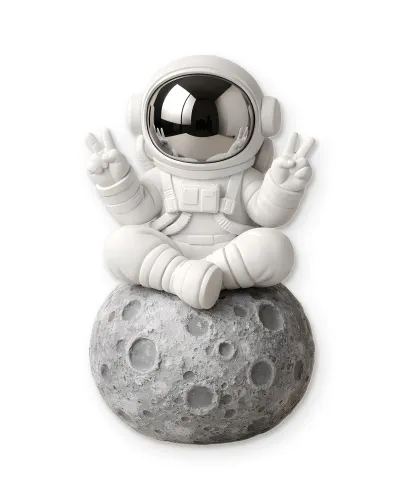 Zafer İşaretli Astronot Figürlü Metal Tablo – beyaz zemin